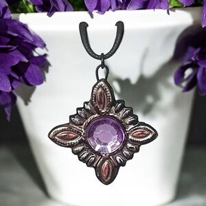 5 For $25💫3-D Jeweled Purple Gemmed Pendant Necklace